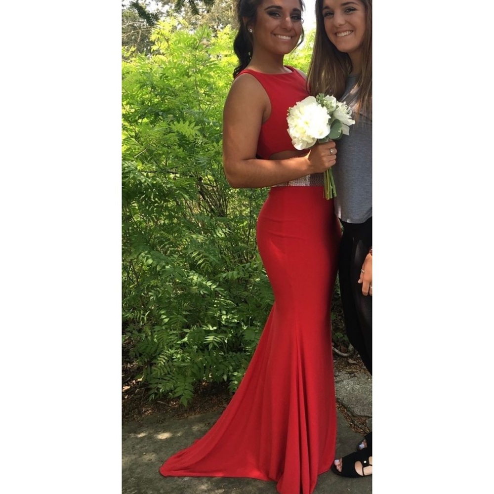 JVN Red two piece prom dress